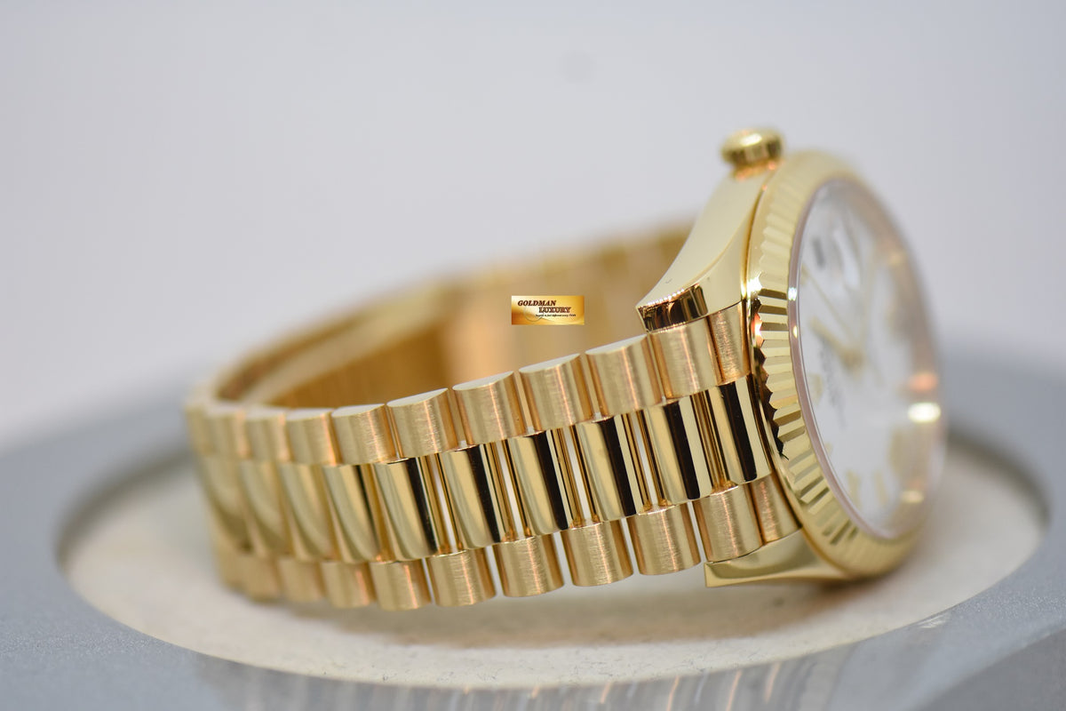ROLEX OYSTER PERPETUAL DAY-DATE 40 YELLOW GOLD IN PRESIDENT BRACELET WHITE ROMAN DIAL 228238 (UNPOLISHED) (MINT)