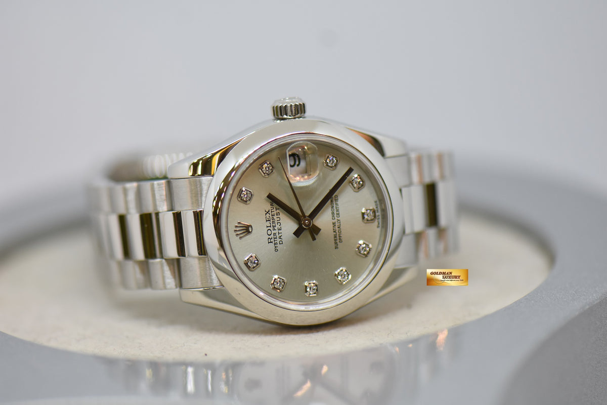ROLEX OYSTER PERPETUAL DATEJUST 31mm PLATINUM IN PRESIDENT BRACELET ICE-BLUE DIAMOND DIAL 178246 (LNIB)