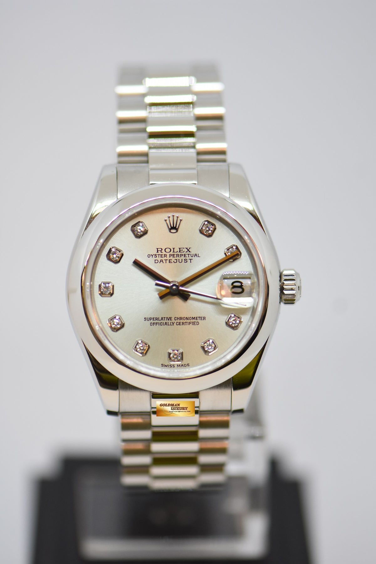 ROLEX OYSTER PERPETUAL DATEJUST 31mm PLATINUM IN PRESIDENT BRACELET ICE-BLUE DIAMOND DIAL 178246 (LNIB)