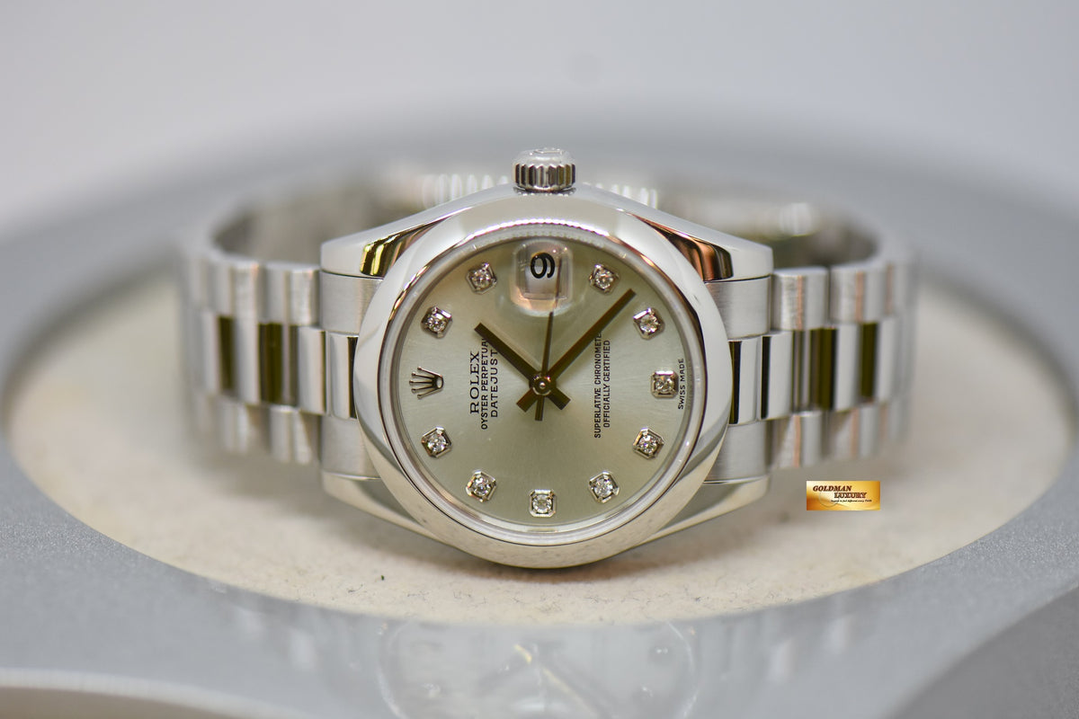 ROLEX OYSTER PERPETUAL DATEJUST 31mm PLATINUM IN PRESIDENT BRACELET ICE-BLUE DIAMOND DIAL 178246 (LNIB)
