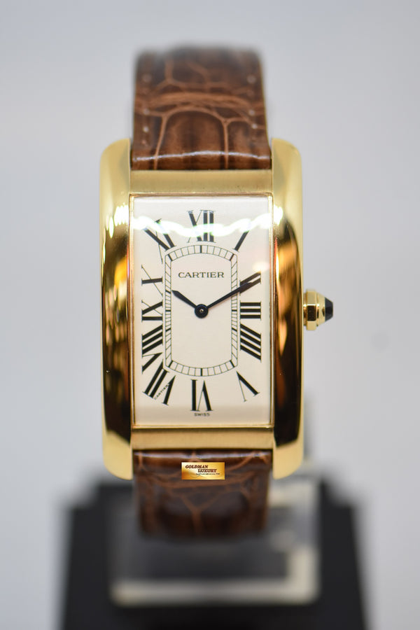 CARTIER TANK AMERICAINE LARGE PRE CPCP 18K YELLOW GOLD IN LEATHER STRAP MANUAL WINDING 1735/1 (MINT)