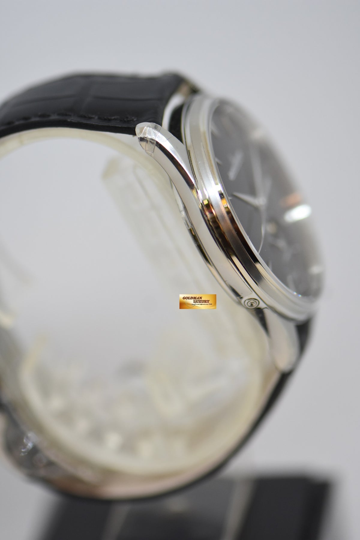 JAEGER LeCOULTRE MASTER CONTROL ULTRA THIN MOON STEEL IN LEATHER STRAP AUTOMATIC BLACK Q1368470 (BRAND NEW)