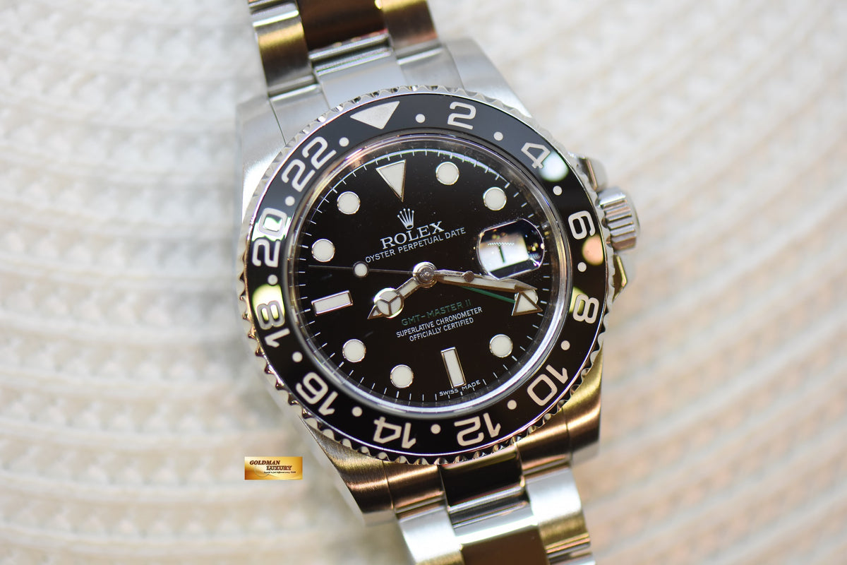 ROLEX OYSTER PERPETUAL GMT-MASTER II “STICK DIAL” 40mm CERAMIC BLACK BEZEL OYSTER STEEL BRACELET 116710LN (RARE)