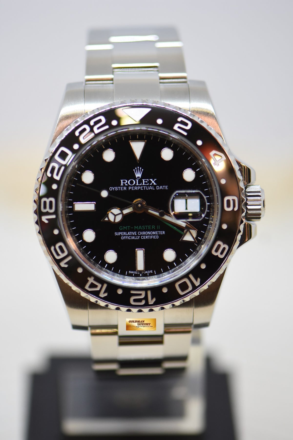 ROLEX OYSTER PERPETUAL GMT-MASTER II “STICK DIAL” 40mm CERAMIC BLACK BEZEL OYSTER STEEL BRACELET 116710LN (RARE)