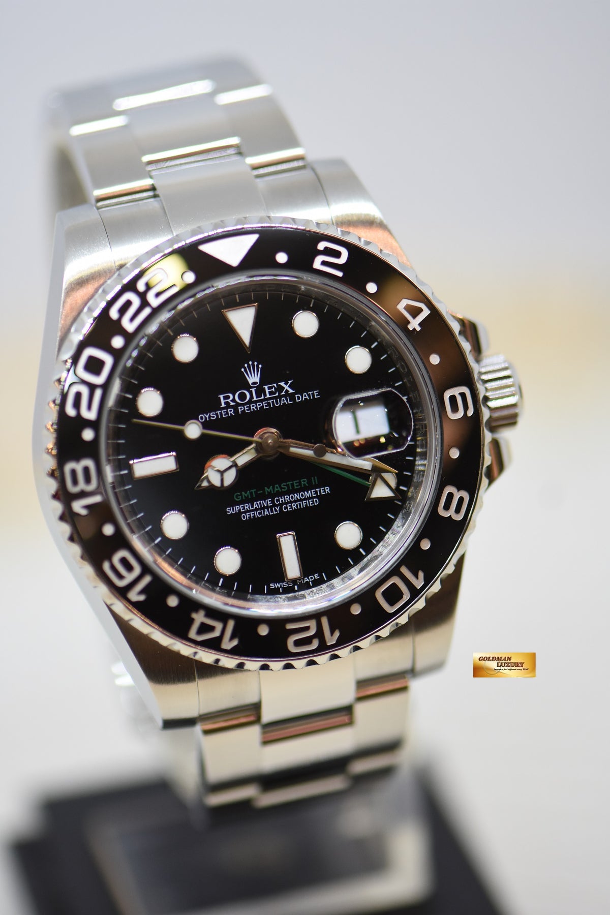ROLEX OYSTER PERPETUAL GMT-MASTER II “STICK DIAL” 40mm CERAMIC BLACK BEZEL OYSTER STEEL BRACELET 116710LN (RARE)