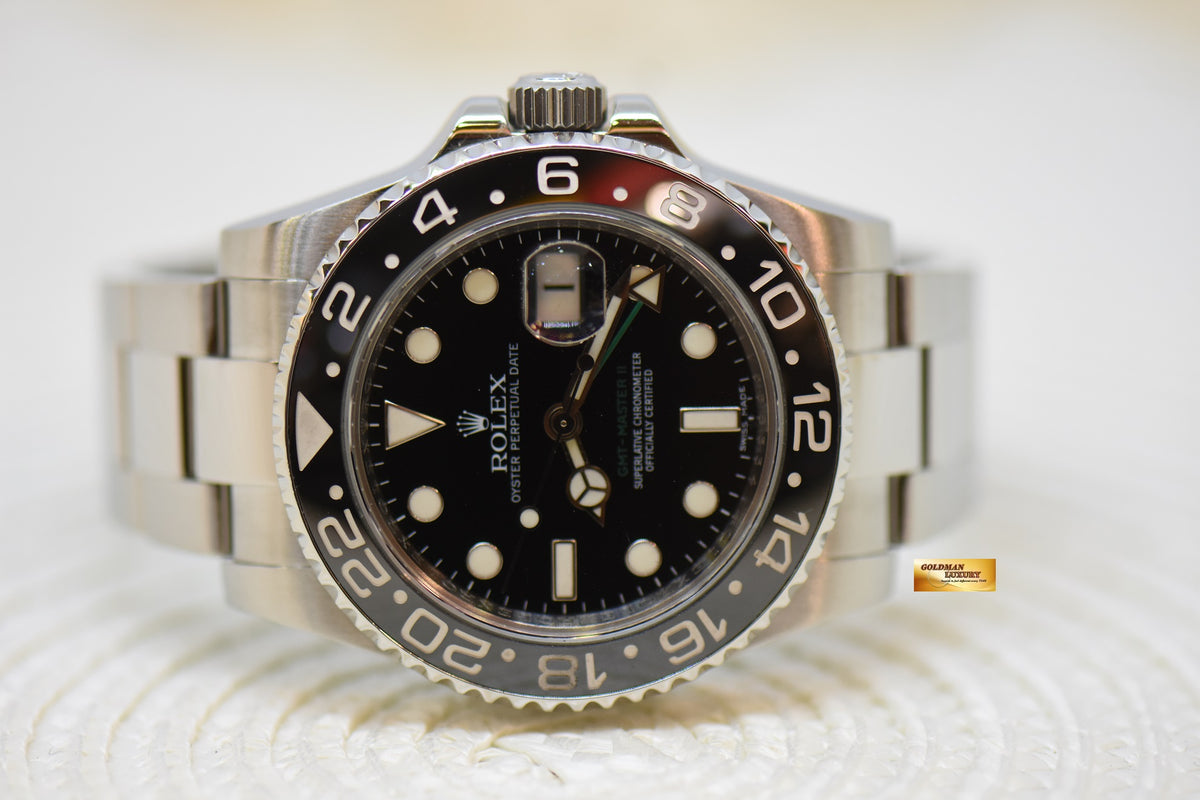 ROLEX OYSTER PERPETUAL GMT-MASTER II “STICK DIAL” 40mm CERAMIC BLACK BEZEL OYSTER STEEL BRACELET 116710LN (RARE)
