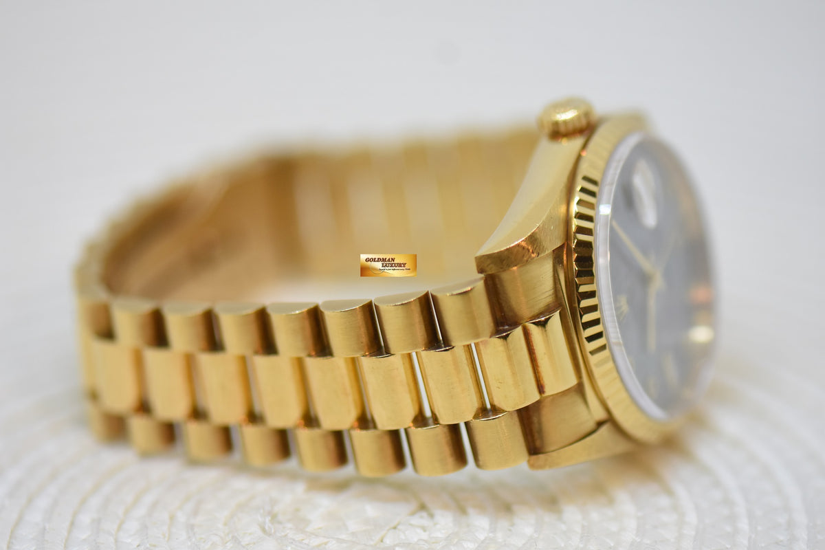 ROLEX OYSTER PERPETUAL DAY-DATE 36mm YELLOW GOLD IN PRESIDENT BRACELET MOP COMPUTER DIAMOND DIAL (DOUBLE QUICK-SET DATE) 18238 (MINT)