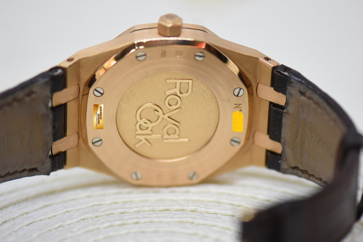 AUDEMARS PIGUET ROYAL OAK DUAL TIME POWER RESERVE 39mm ROSE GOLD IN LEATHER STRAP WHITE DIAL AUTOMATIC 26120OR (MINT)