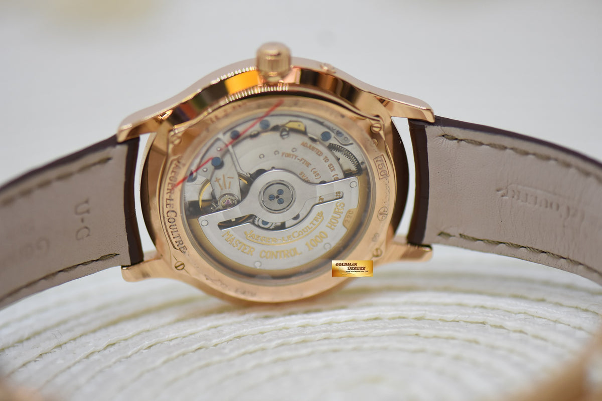 JAEGER-LeCOULTRE MASTER CONTROL RESERVE De MARCHE 37mm ROSE GOLD AUTOMATIC Q1482401 (See-thru Caseback) (MINT)
