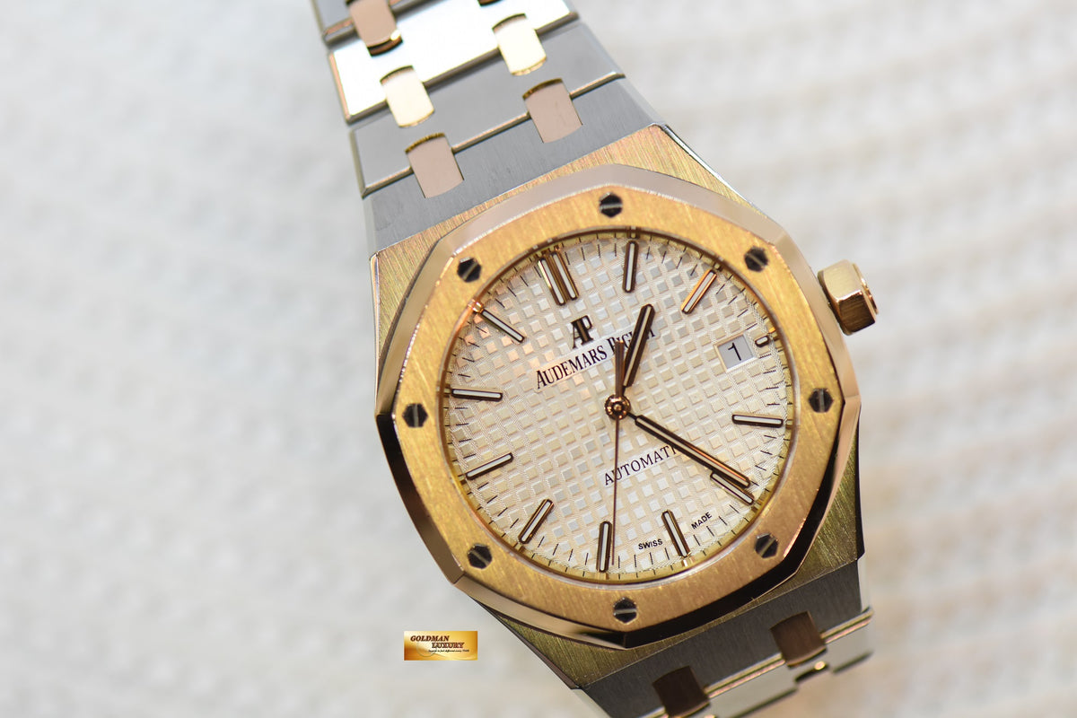AUDEMARS PIGUET ROYAL OAK 37mm ROSE GOLD / STEEL BRACELET SILVERED WHITE DIAL AUTOMATIC 15450SR (UNPOLISHED-MINT)