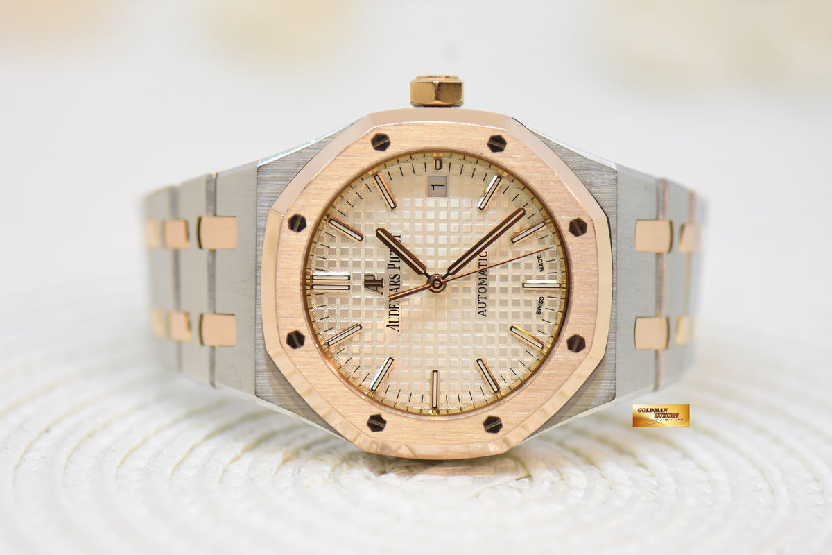 AUDEMARS PIGUET ROYAL OAK 37mm ROSE GOLD / STEEL BRACELET SILVERED WHITE DIAL AUTOMATIC 15450SR (UNPOLISHED-MINT)