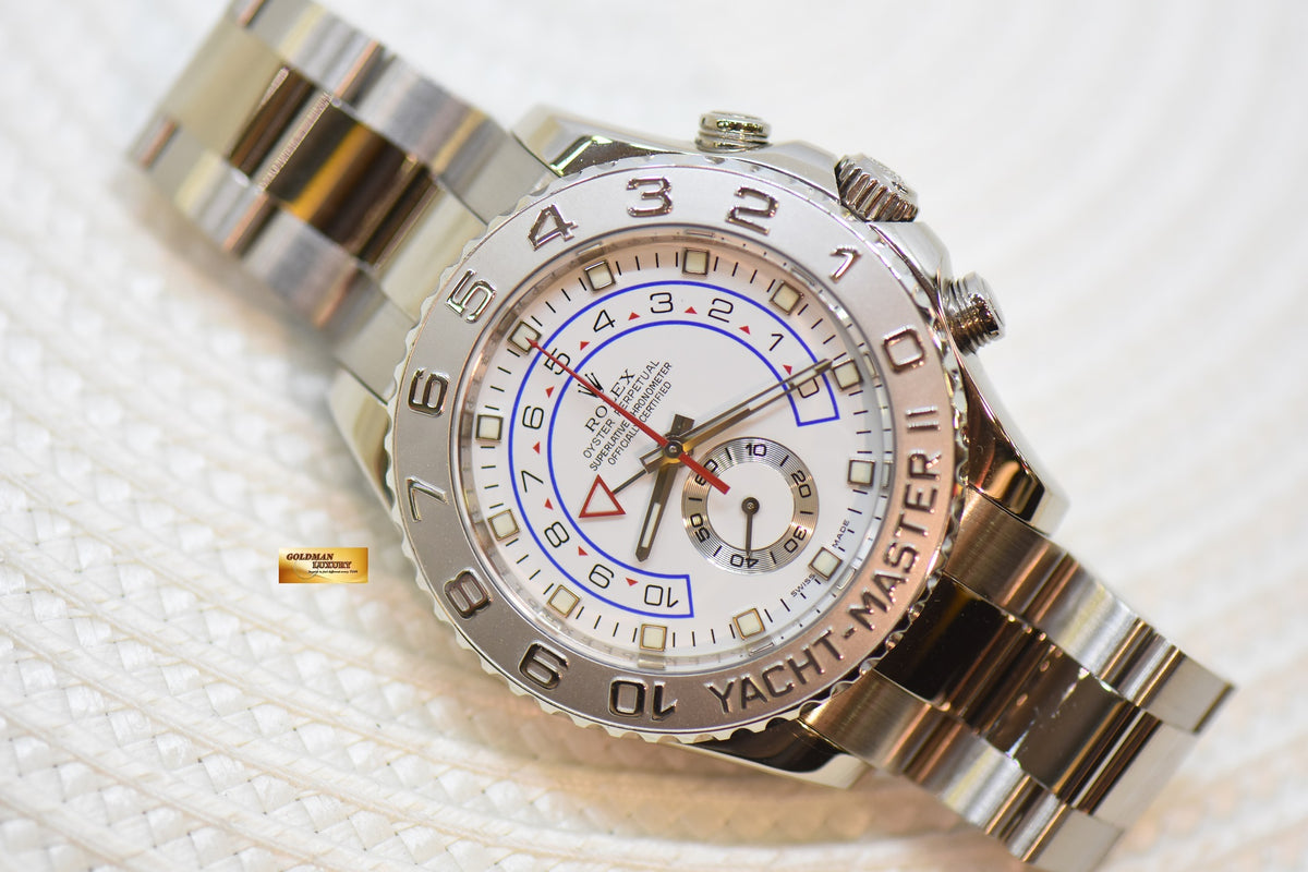 ROLEX OYSTER PERPETUAL YACHT-MASTER II 44mm REGATTA CHRONOGRAPH 18K WHITE GOLD IN BRACELET 116689 (MINT)