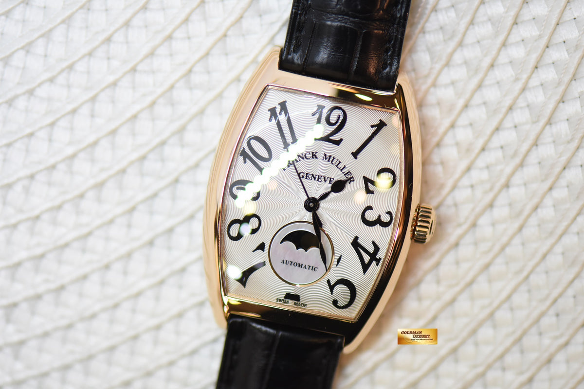 FRANCK MULLER CINTREE CURVEX ROSE GOLD IN LEATHER STRAP MOONPHASE AUTOMATIC 2850SC AT (LNIB)