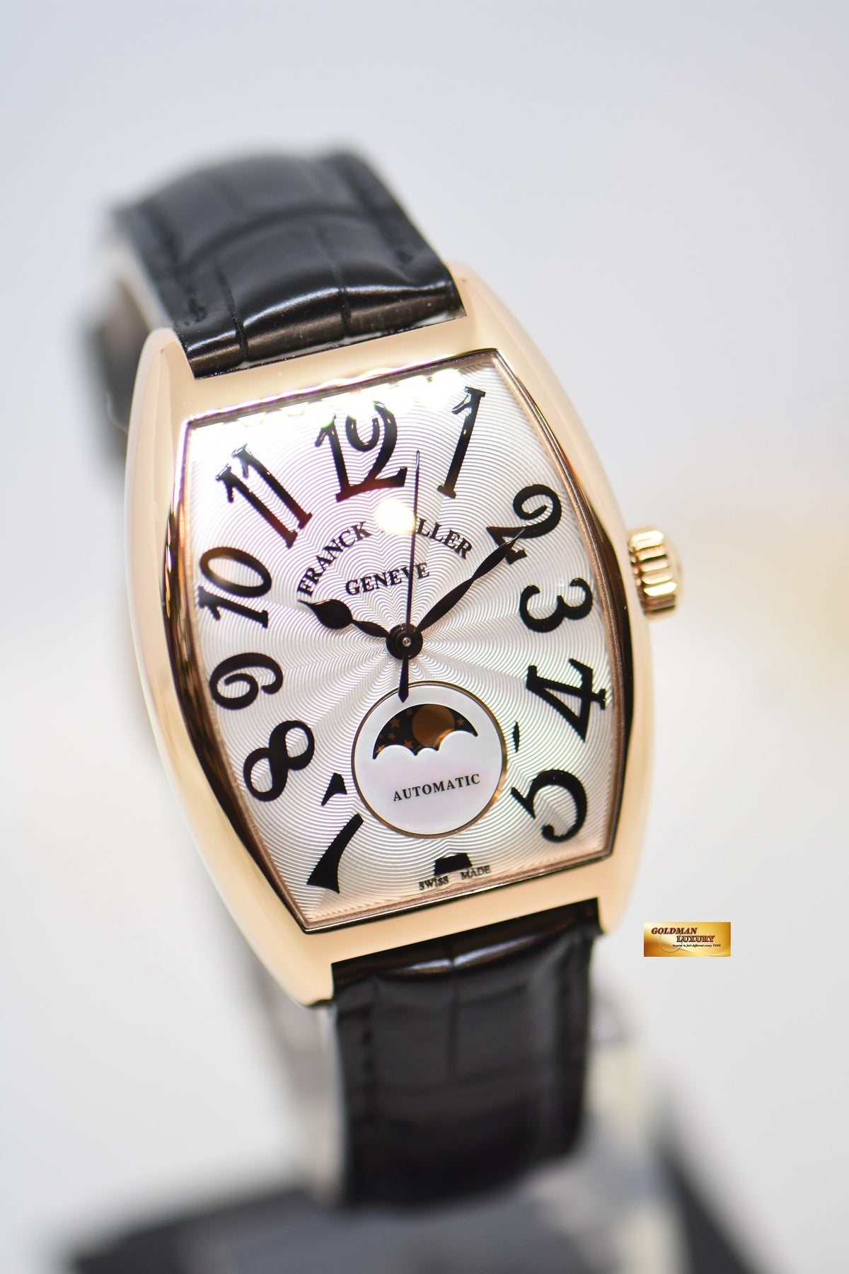 FRANCK MULLER CINTREE CURVEX ROSE GOLD IN LEATHER STRAP MOONPHASE AUTOMATIC 2850SC AT (LNIB)