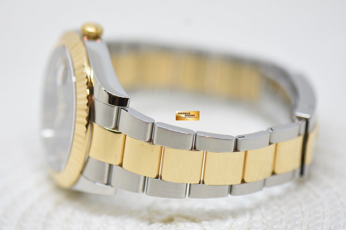ROLEX OYSTER PERPETUAL DATEJUST II 41mm GOLD / STEEL IN OYSTER BRACELET BLACK ROMAN DIAL 116333 (MINT)