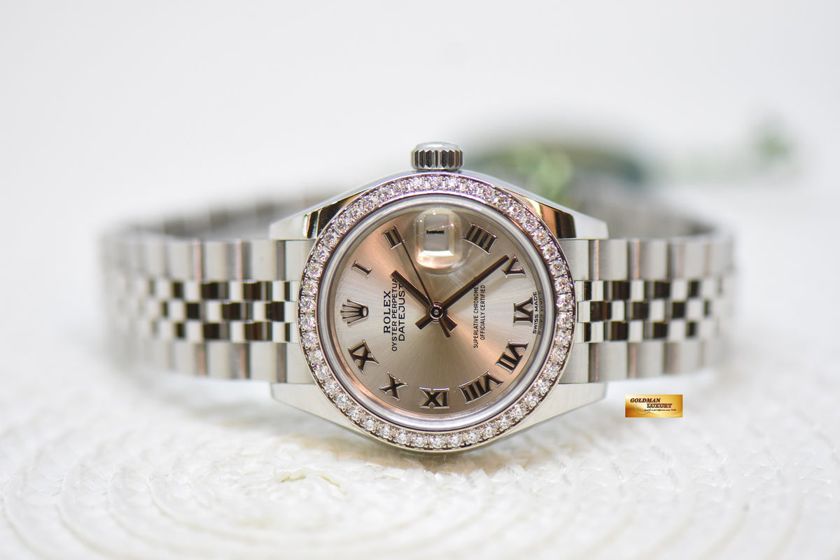 ROLEX OYSTER DATEJUST 28mm ORIGINAL DIAMOND BEZEL STEEL IN JUBILEE BRACELET SILVER ROMAN DIAL 279384RBR (MINT)