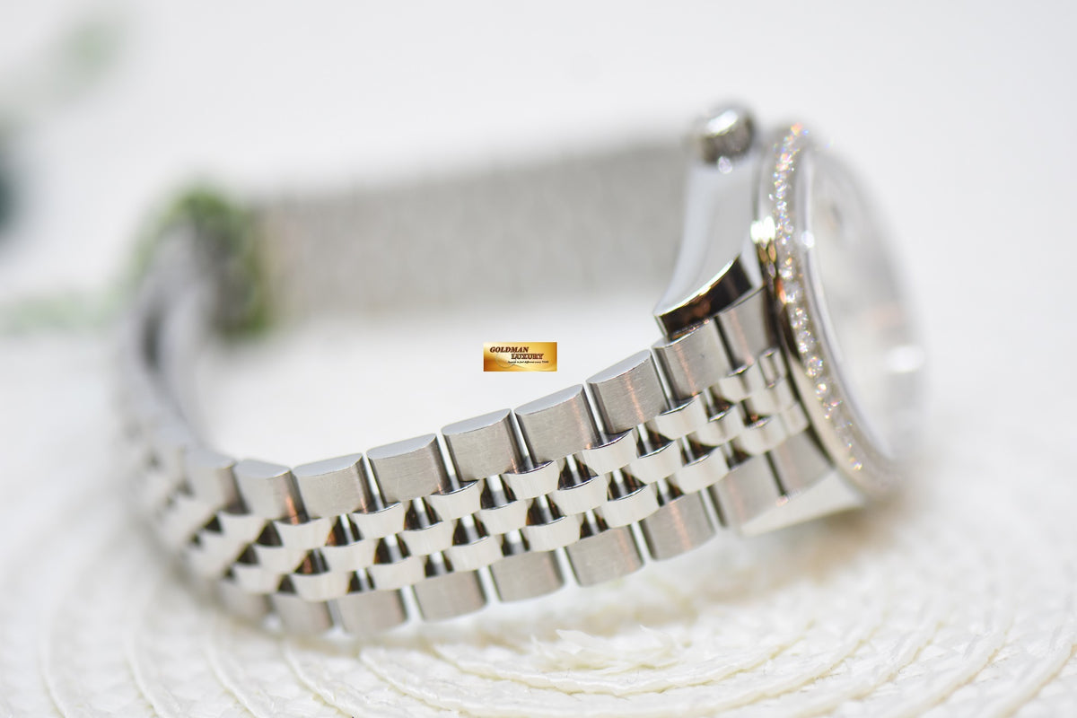 ROLEX OYSTER DATEJUST 28mm ORIGINAL DIAMOND BEZEL STEEL IN JUBILEE BRACELET SILVER ROMAN DIAL 279384RBR (MINT)