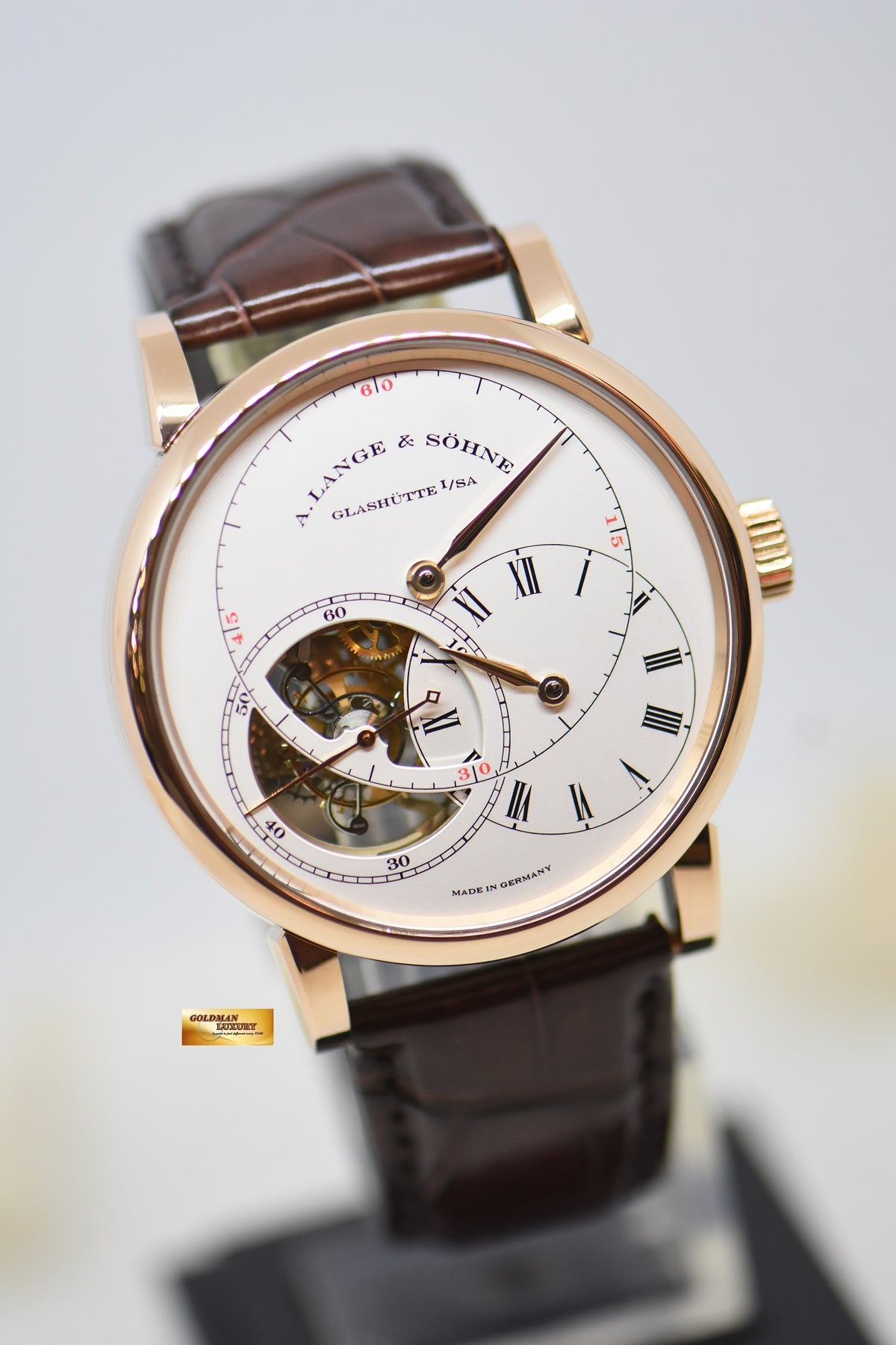 A.LANGE & SOHNE RICHARD LANGE TOURBILLON “POUR Le MERITE ROSE GOLD IN LEATHER STRAP MANUAL WINDING 760.032 (MINT)
