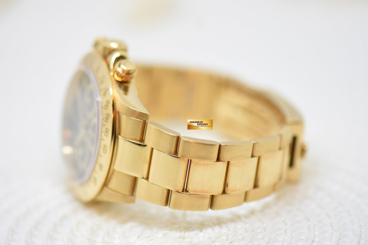 ROLEX OYSTER DAYTONA 18K YELLOW GOLD IN BRACELET INVERTED 6 ZENITH MVT “PATRIZZI” BLACK DIAL (RARE-VINTAGE)