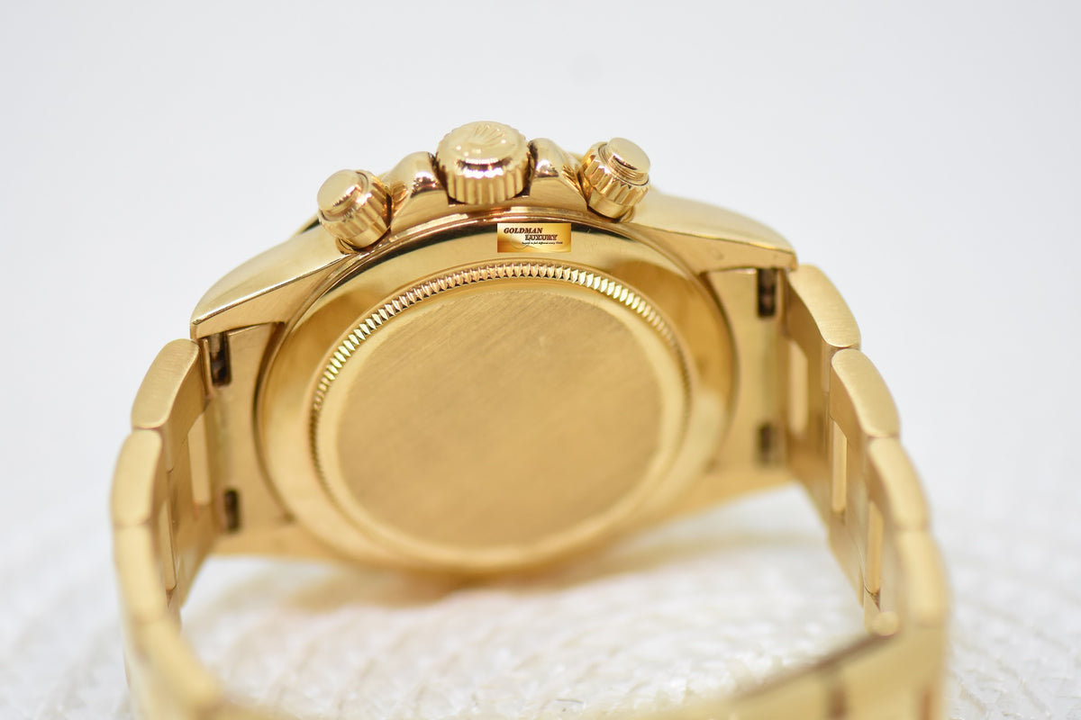 ROLEX OYSTER DAYTONA 18K YELLOW GOLD IN BRACELET INVERTED 6 ZENITH MVT “PATRIZZI” BLACK DIAL (RARE-VINTAGE)
