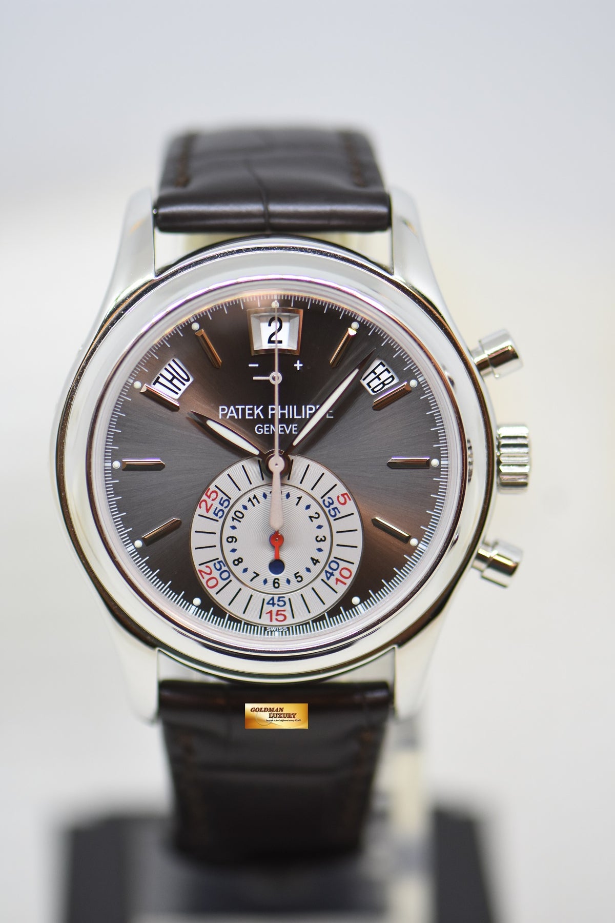 [SOLD] PATEK PHILIPPE ANNUAL CALENDAR FLYBACK CHRONOGRAPH 40.5mm PLATINUM IN LEATHER STRAP DARK GREY DIAL 5960P (LNIB)