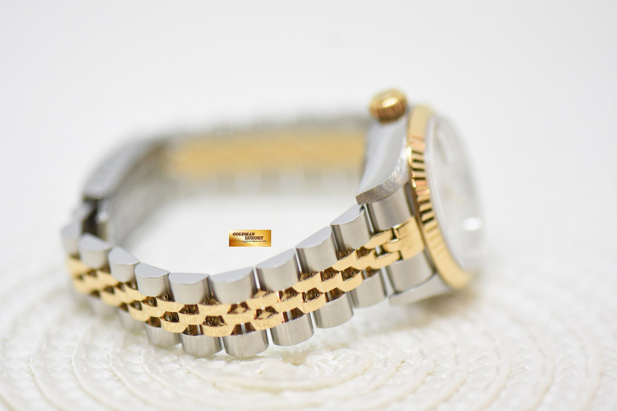 [SOLD] ROLEX OYSTER DATEJUST 26mm HALF-GOLD IN JUBILEE BRACELET WHITE ROMAN DIAMOND DIAL 69173 (MINT)