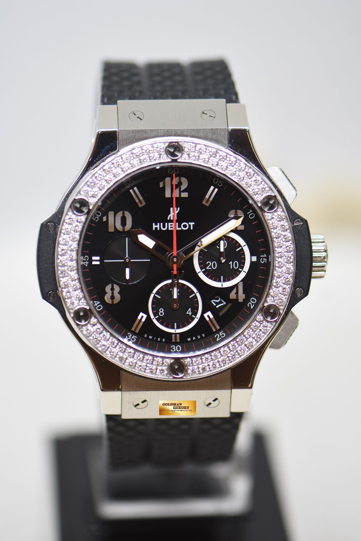 [SOLD] HUBLOT BIG BANG 44mm CHRONOGRAPH ORIGINAL DIAMOND BEZEL MEN’S STEEL IN RUBBER STRAP AUTOMATIC 301.SX.130.RX.114 (MINT)