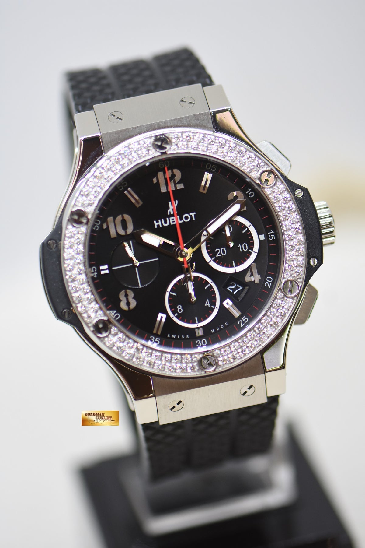 [SOLD] HUBLOT BIG BANG 44mm CHRONOGRAPH ORIGINAL DIAMOND BEZEL MEN’S STEEL IN RUBBER STRAP AUTOMATIC 301.SX.130.RX.114 (MINT)