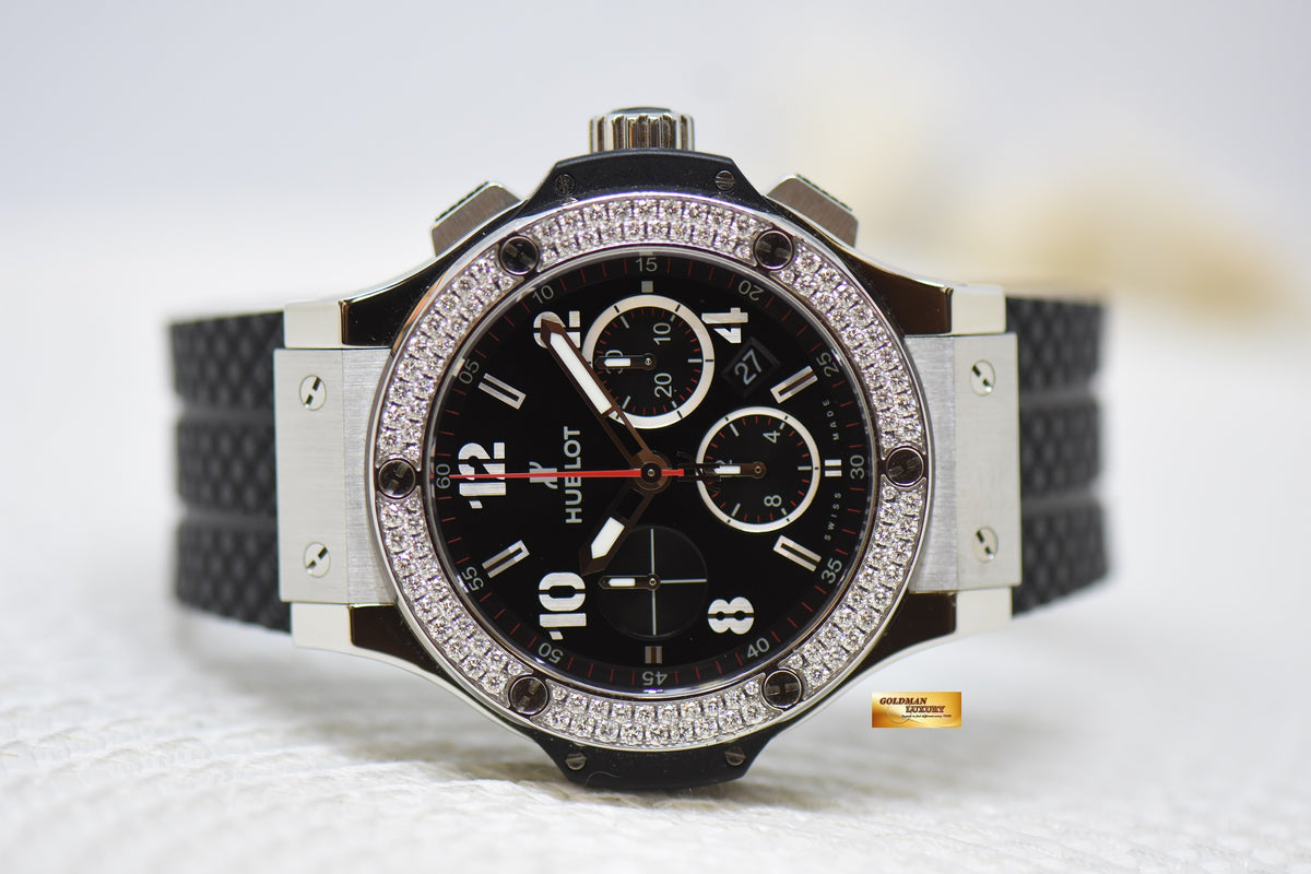 [SOLD] HUBLOT BIG BANG 44mm CHRONOGRAPH ORIGINAL DIAMOND BEZEL MEN’S STEEL IN RUBBER STRAP AUTOMATIC 301.SX.130.RX.114 (MINT)