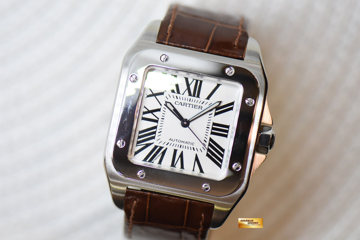 [SOLD] CARTIER SANTOS 100XL STEEL IN LEATHER STRAP AUTOMATIC W20073X8 (MINT)