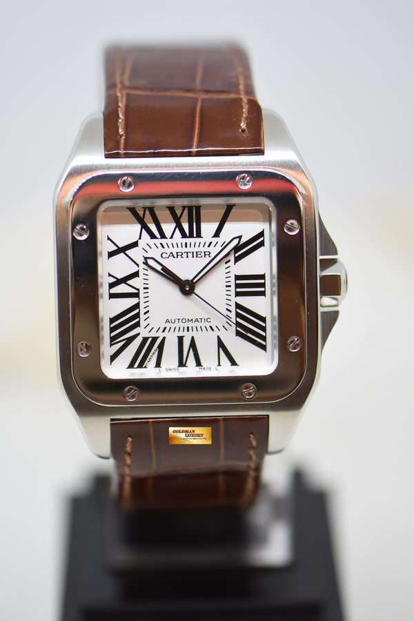 [SOLD] CARTIER SANTOS 100XL STEEL IN LEATHER STRAP AUTOMATIC W20073X8 (MINT)