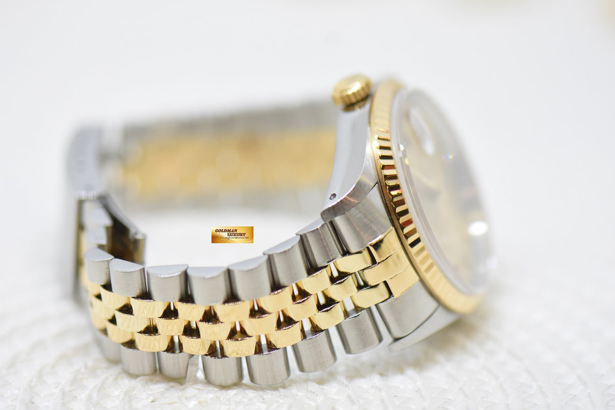 [SOLD] ROLEX OYSTER DATEJUST 36mm HALF-GOLD IN JUBILEE BRACELET DIAMOND GOLD DIAL 16233 (MINT)