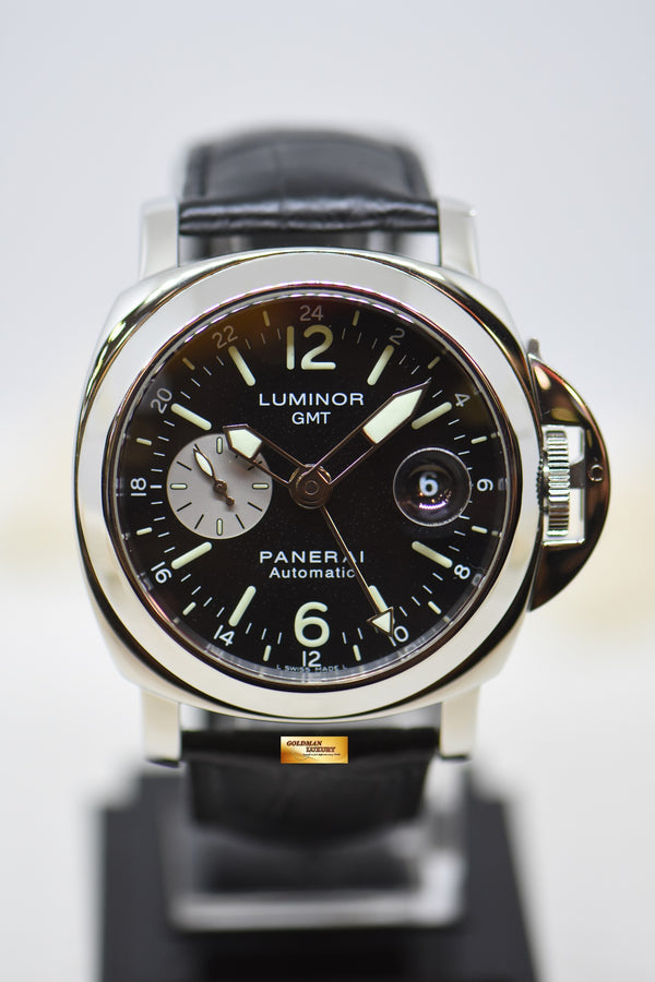 [SOLD] PANERAI LUMINOR GMT 44mm STEEL IN LEATHER BLACK DIAL AUTOMATIC PAM 88 (MINT)