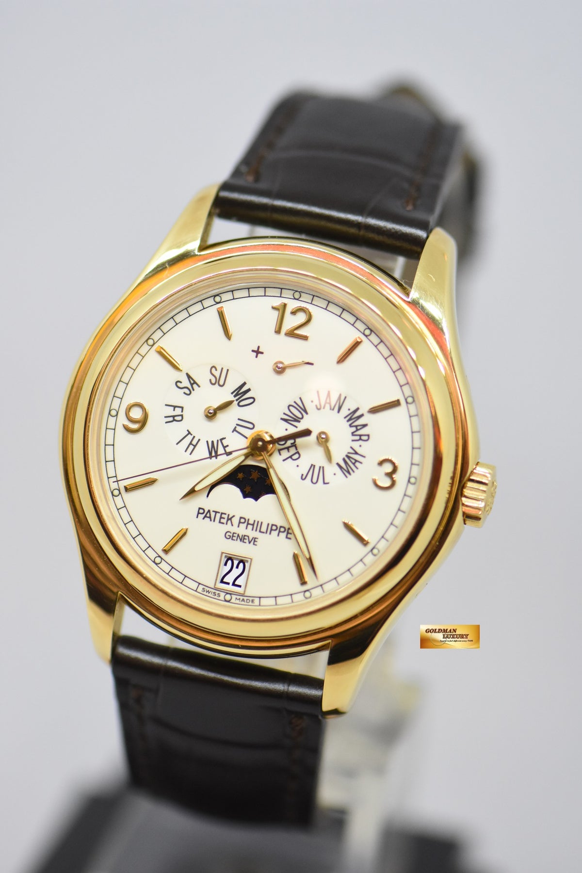 [SOLD] PATEK PHILIPPE COMPLICATIONS ANNUAL CALENDAR MOON-PHASE w/ POWER RESERVE 18K YELLOW GOLD AUTOMATIC 5146J (MINT)