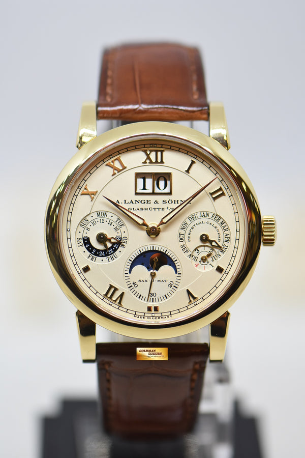 [SOLD] A.LANGE & SOHNE SAX-O-MAT LANGEMATIK 38.5mm YELLOW GOLD PERPETUAL CALENDAR MOONPHASE OUTSIZED DATE AUTOMATIC 310.021 (MINT)