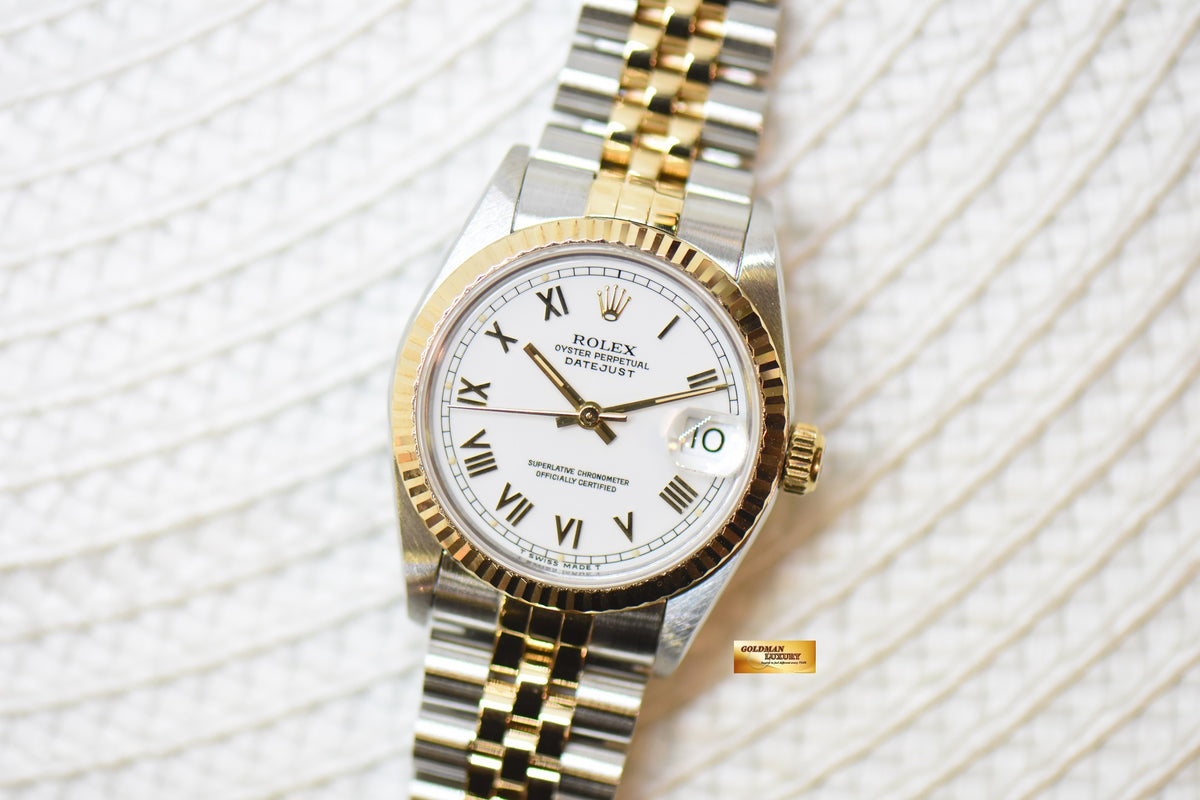 [SOLD] ROLEX OYSTER DATEJUST 31mm HALF-GOLD IN JUBILEE BRACELET WHITE ROMAN DIAL 68273 (MINT)