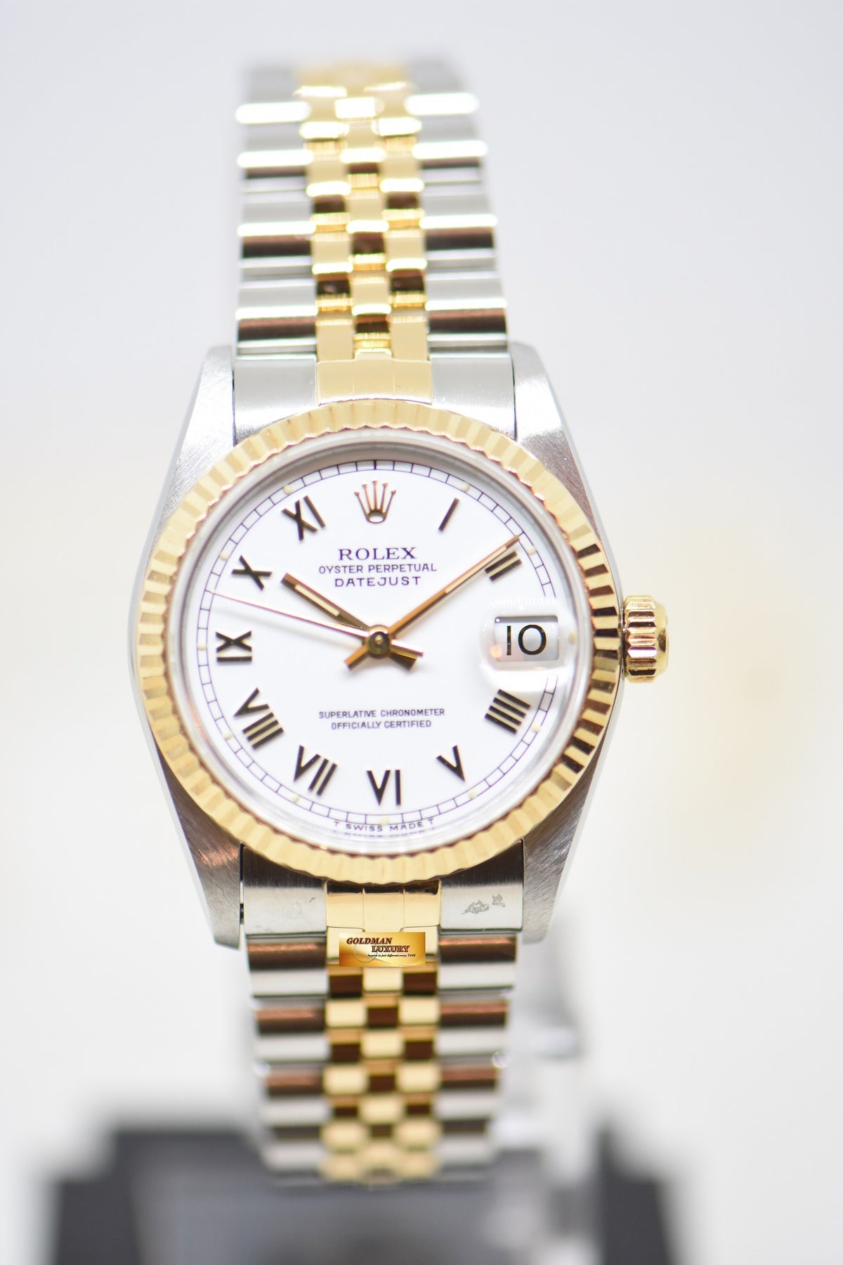 [SOLD] ROLEX OYSTER DATEJUST 31mm HALF-GOLD IN JUBILEE BRACELET WHITE ROMAN DIAL 68273 (MINT)
