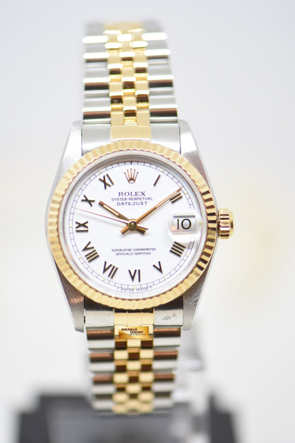 [SOLD] ROLEX OYSTER DATEJUST 31mm HALF-GOLD IN JUBILEE BRACELET WHITE ROMAN DIAL 68273 (MINT)