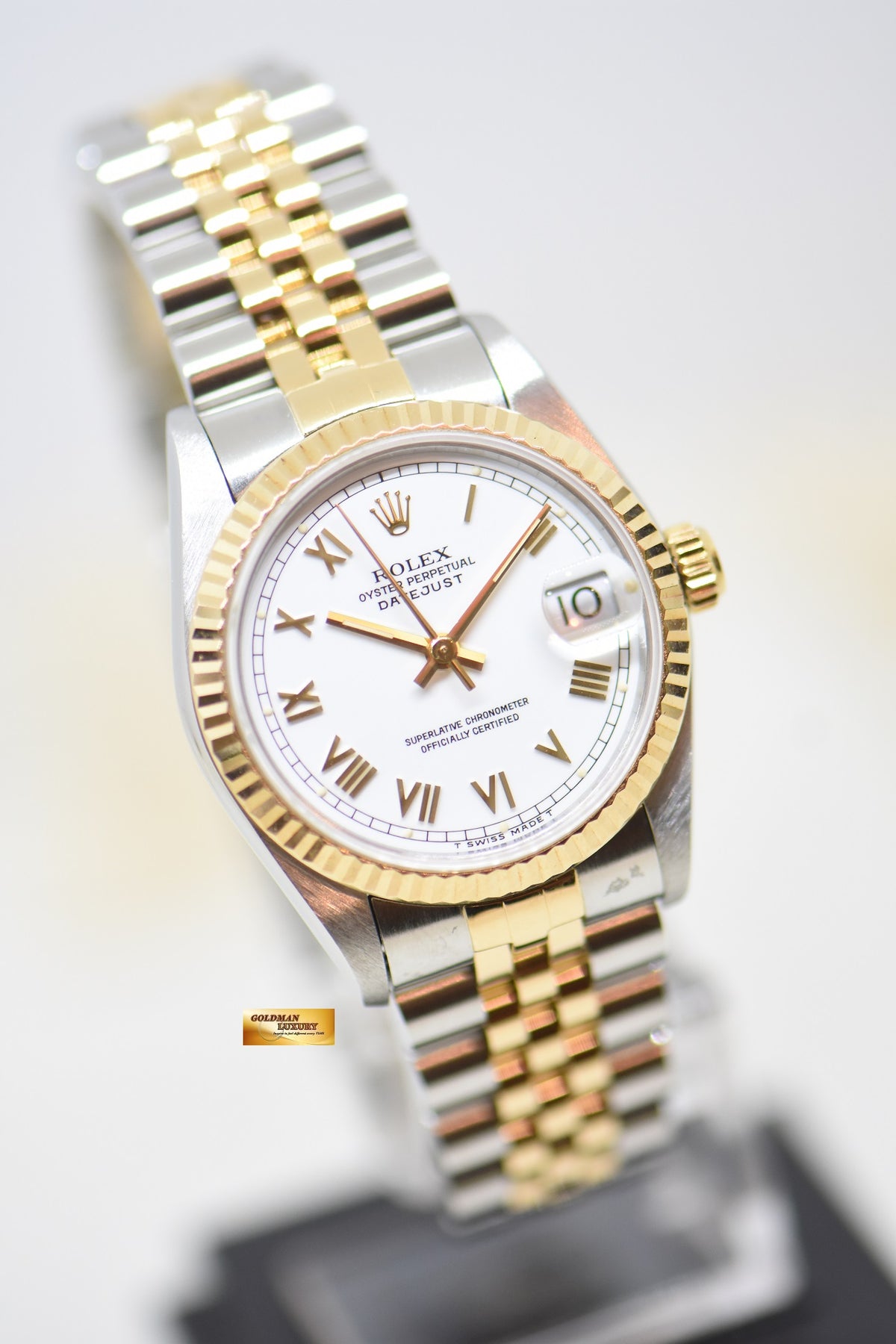 [SOLD] ROLEX OYSTER DATEJUST 31mm HALF-GOLD IN JUBILEE BRACELET WHITE ROMAN DIAL 68273 (MINT)