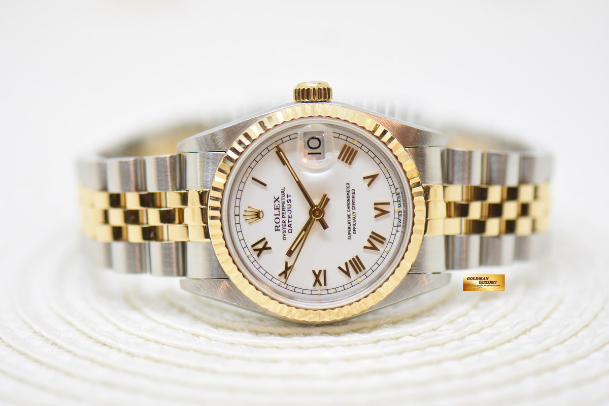 [SOLD] ROLEX OYSTER DATEJUST 31mm HALF-GOLD IN JUBILEE BRACELET WHITE ROMAN DIAL 68273 (MINT)