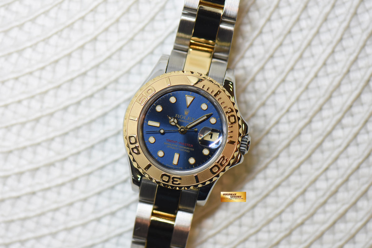 [SOLD] ROLEX OYSTER YACHT-MASTER 29mm LADIES HALF-GOLD IN BRACELET BLUE DIAL 69623 (MINT)