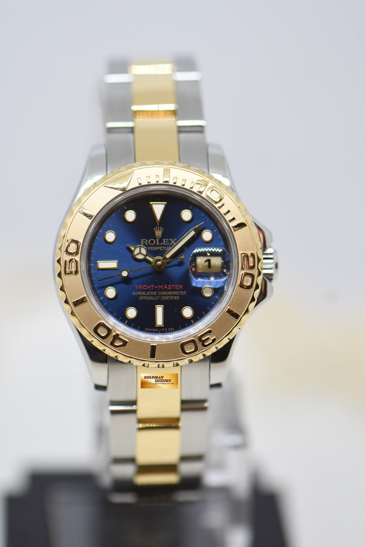[SOLD] ROLEX OYSTER YACHT-MASTER 29mm LADIES HALF-GOLD IN BRACELET BLUE DIAL 69623 (MINT)