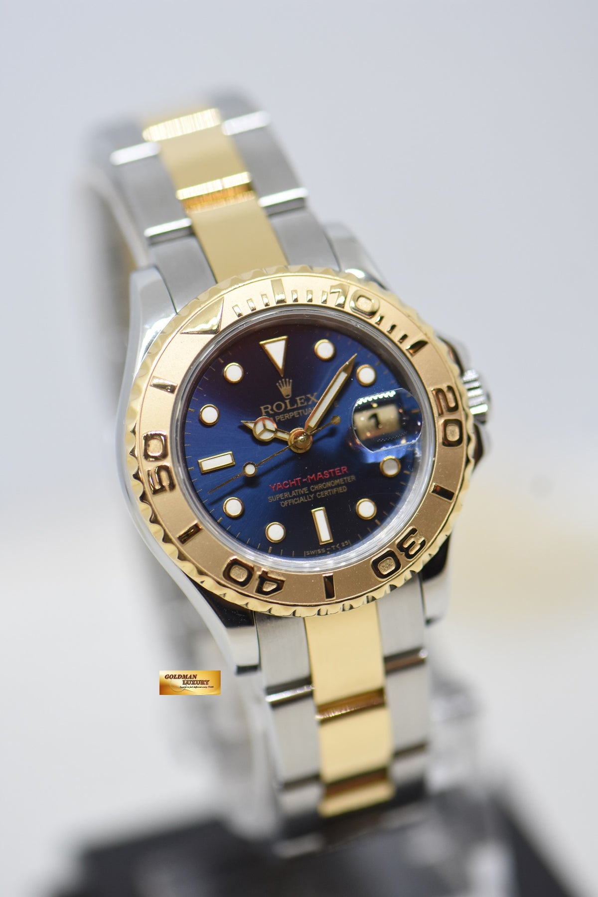 [SOLD] ROLEX OYSTER YACHT-MASTER 29mm LADIES HALF-GOLD IN BRACELET BLUE DIAL 69623 (MINT)
