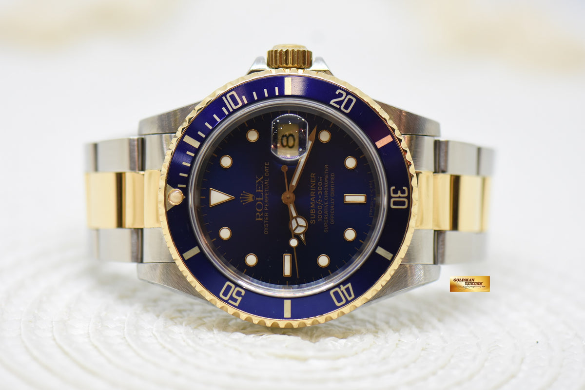[SOLD] ROLEX OYSTER SUBMARINER 40mm GOLD / STEEL BLUESY TRITIUM DIAL 16613LB (MINT)