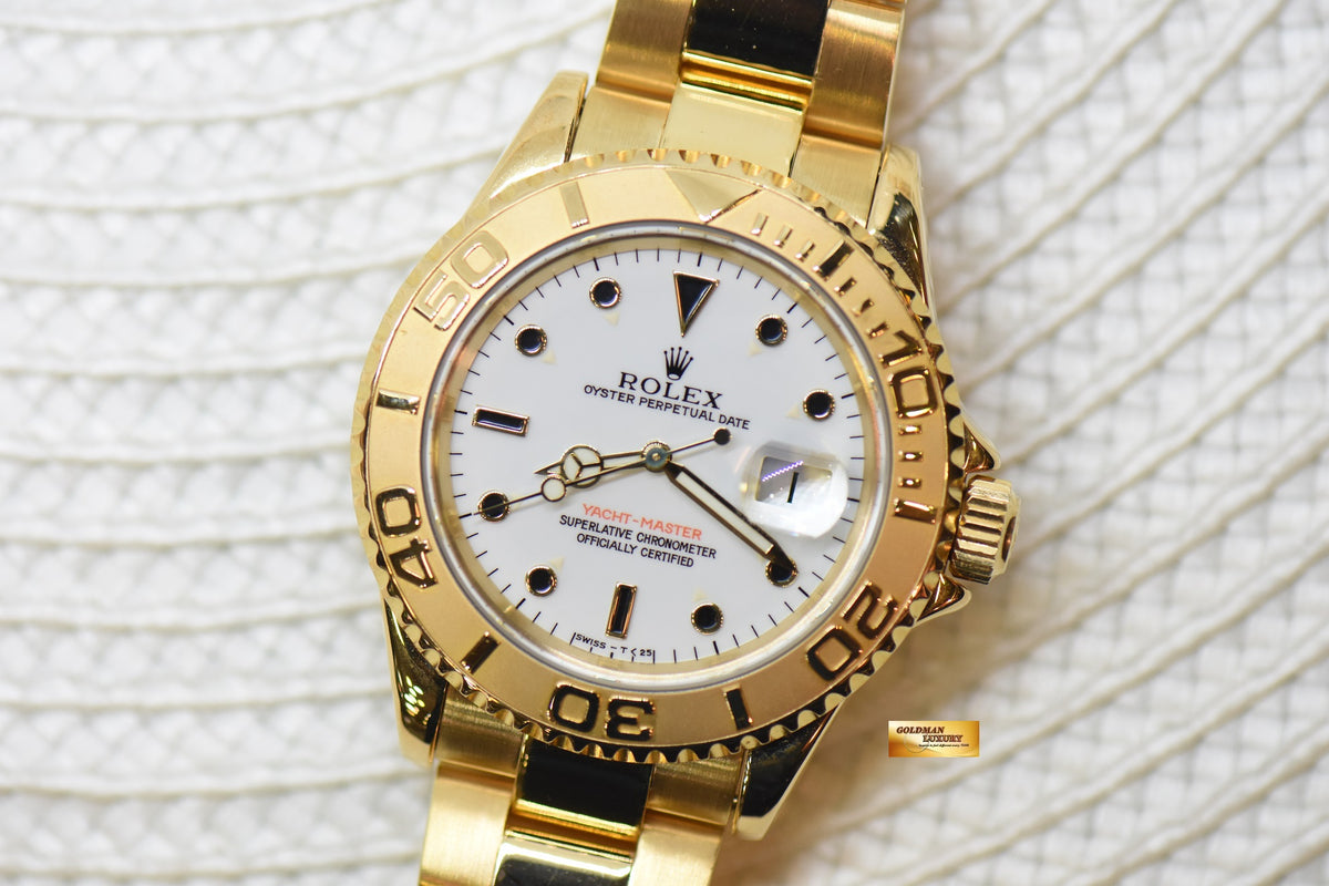 [SOLD] ROLEX OYSTER PERPETUAL YACHTMASTER 40mm YELLOW GOLD BRACELET WHITE DIAL 16628 (MINT)