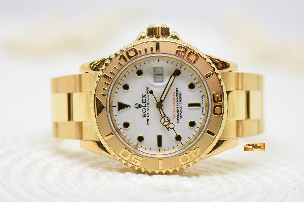 [SOLD] ROLEX OYSTER PERPETUAL YACHTMASTER 40mm YELLOW GOLD BRACELET WHITE DIAL 16628 (MINT)
