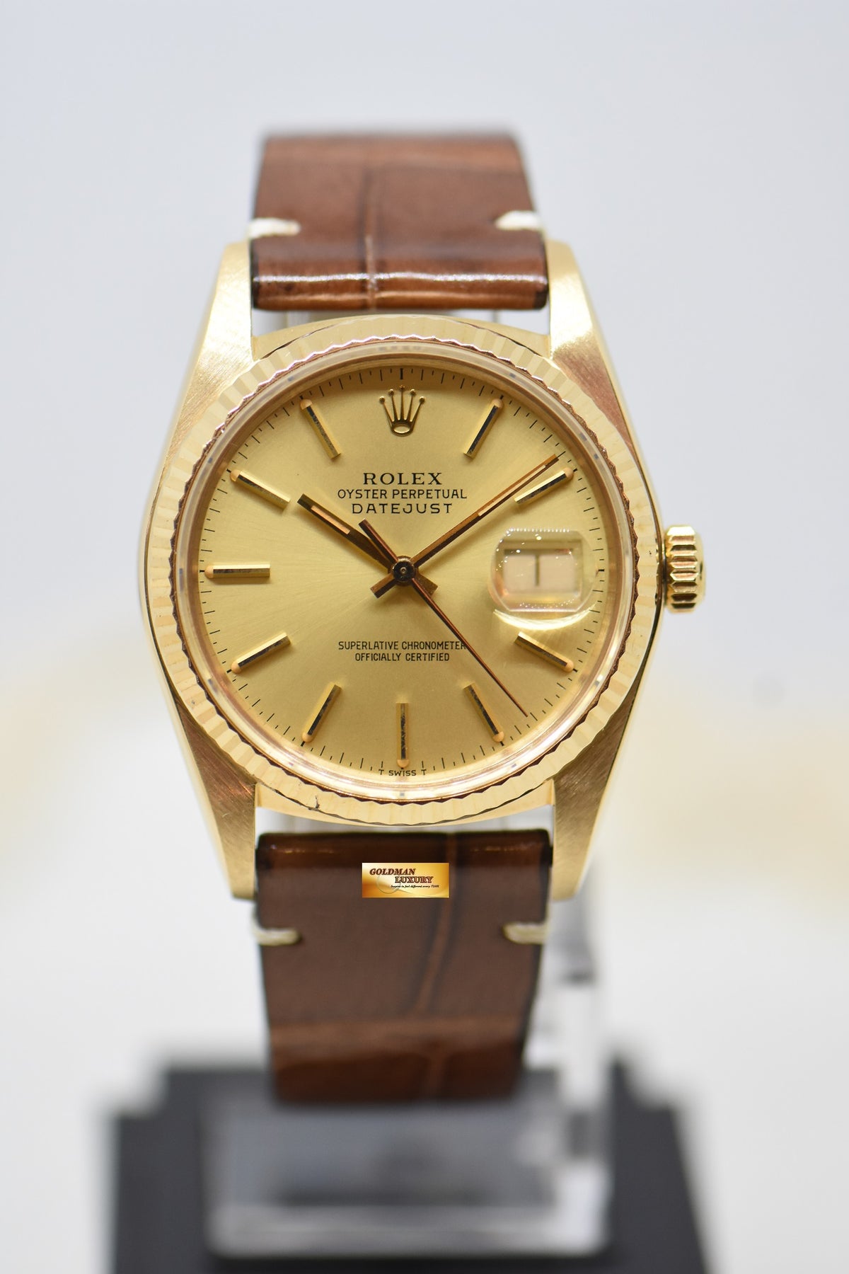 [SOLD] ROLEX OYSTER PERPETUAL DATEJUST 36mm YELLOW GOLD GOLD DIAL (QUICK-SET DATE) 16018 [HEAD ONLY] (VINTAGE)