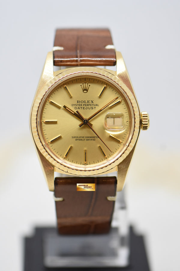 ROLEX OYSTER PERPETUAL DATEJUST 36mm YELLOW GOLD GOLD DIAL (QUICK-SET DATE) 16018 [HEAD ONLY] (VINTAGE)