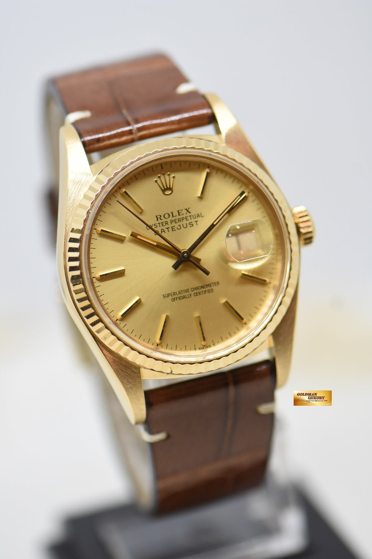 [SOLD] ROLEX OYSTER PERPETUAL DATEJUST 36mm YELLOW GOLD GOLD DIAL (QUICK-SET DATE) 16018 [HEAD ONLY] (VINTAGE)