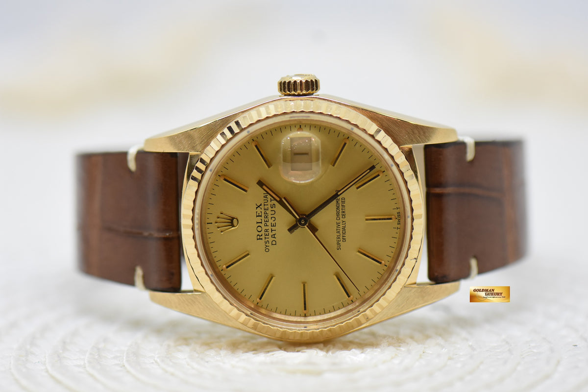 [SOLD] ROLEX OYSTER PERPETUAL DATEJUST 36mm YELLOW GOLD GOLD DIAL (QUICK-SET DATE) 16018 [HEAD ONLY] (VINTAGE)